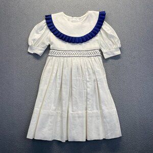 MONDAYS CHILD Vintage Girls Blue White Sailor Collar Dress Size 4 Made In USA